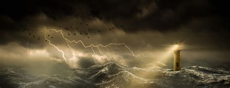 Lighthouse In A Stormy Sea Free Stock Photo - Public Domain Pictures