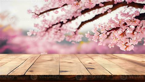 Empty wood table top and Sakura background. 23369539 Stock Photo at Vecteezy