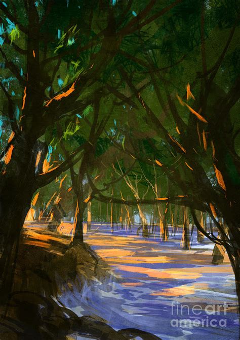 Digital Painting Of Forest Digital Art by Tithi Luadthong - Pixels