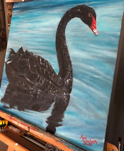 Oil Painting on Canvas Black Swan Signed Original Fine Art | Etsy