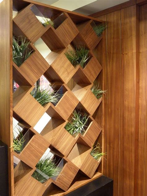 🌿 Plant Integrated Wooden Partition - GharPedia | Living room partition design, Wooden partition ...