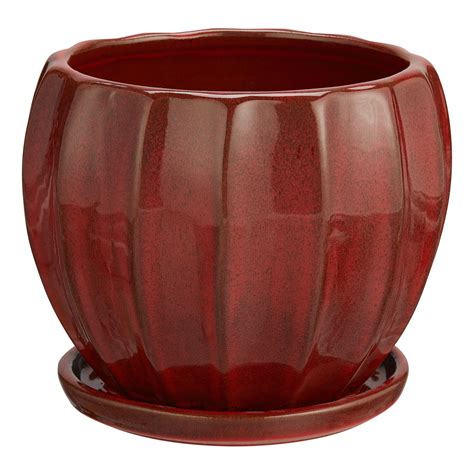 Better Homes & Gardens Lani Red Ceramic Planter w/Attached Saucer, 8" - Walmart.com | Flower ...