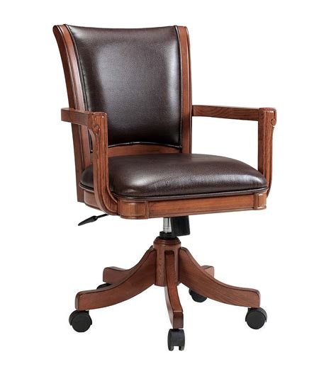 Braswell Adjustable Height Game Chair with 360 Swivel in Medium Brown Oak and Bonded Dark Brown ...