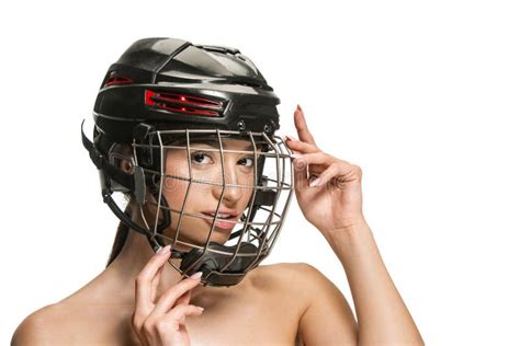 Female Hockey Player In Helmet And Mask Stock Image - Image of beauty, people: 143614103