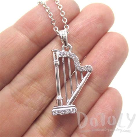 Music Themed Jewelry, Silver Necklace, Pendant Necklace, Animal Jewelry, Harp, Long Chain, A 17 ...