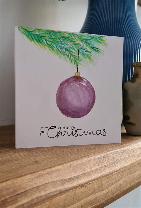 Handpainted purple bauble Christmas card - Folksy