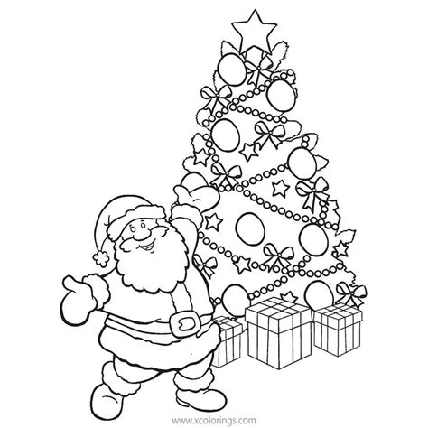 Santa Claus and Christmas Tree Coloring Pages - XColorings.com