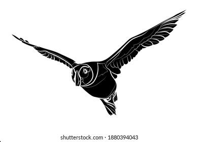 Silhouette Flying Puffin Black White Illustration Stock Vector (Royalty ...