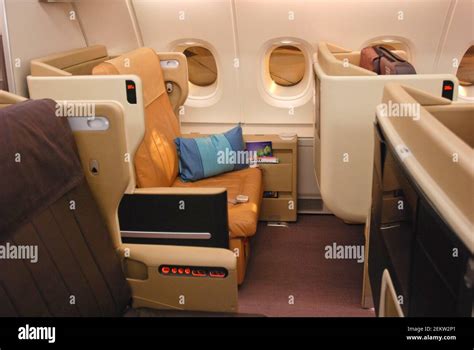 Singapore Airlines business class cabin Stock Photo - Alamy