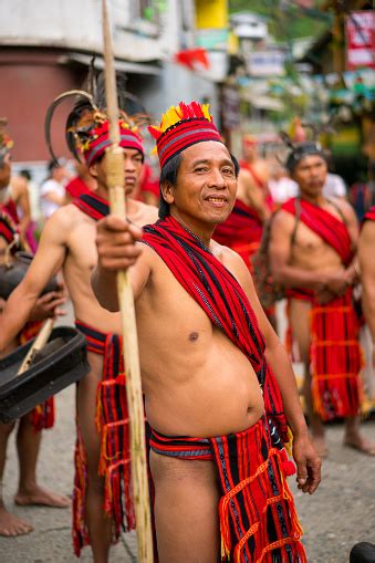 Ifugao Men Holding Their Wood Weapons And Wearing Their Native Costumes Banaue Philippines Stock ...