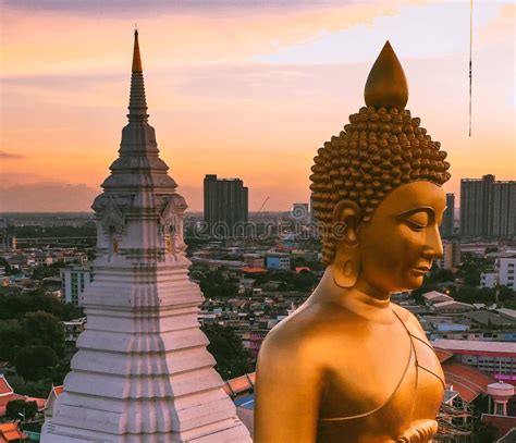 Aerial View of Wat Paknam Bhasicharoen, a Temple, Pagoda and Buddha Statue in Bangkok Thailand ...