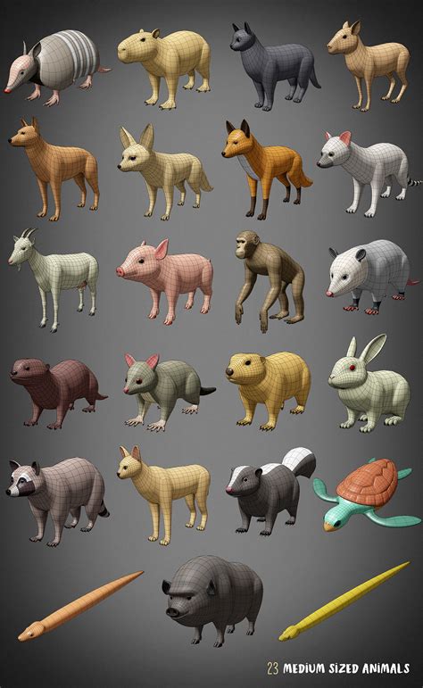 100 animals base meshes - Blender Market