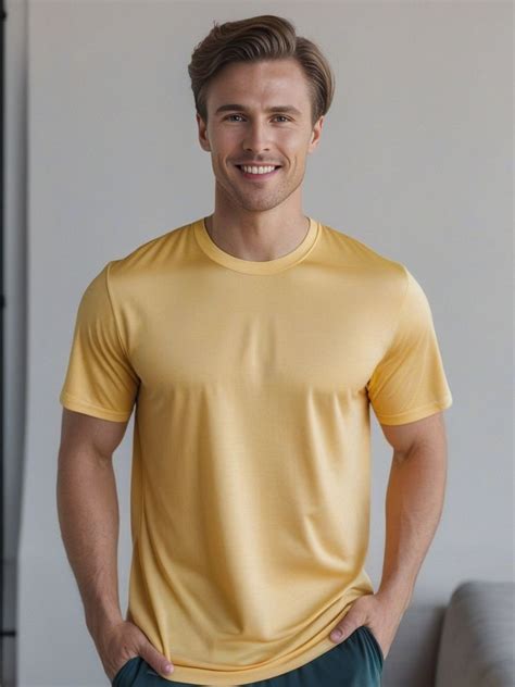 Young Man in Yellow Yoga Shirt | Pincel