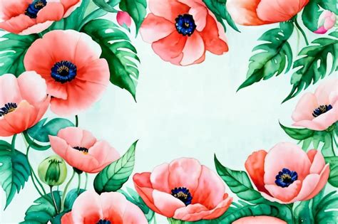 Premium AI Image | Watercolor Style Poppy Flowers Background For Text ...