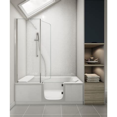 Kineduo Right Handed Walk-In Shower Bath with Screen and White Panel 1700 x 750mm - Recess ...