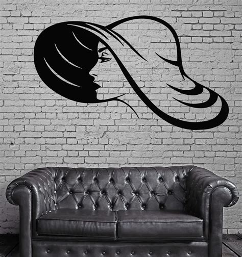 Girl In Hat Hair Wall Stickers Hot Sexy Spa Salon Wall Art Decor Vinyl Sticker Waterproof Wall ...