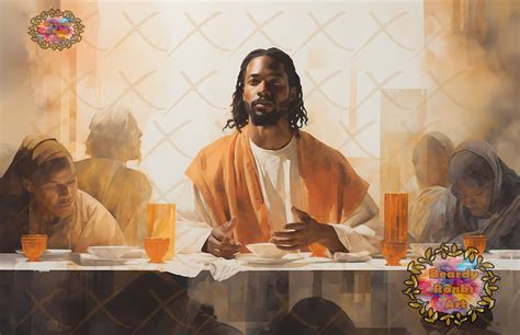 4 Black Jesus Last Supper Water Painted Landscape Prints, Brown Jesus Last Supper, African ...