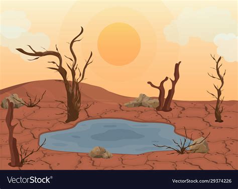 Cartoon color dry land scene concept Royalty Free Vector