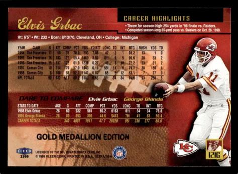 ELVIS GRBAC KANSAS City Chiefs 1999 Fleer Ultra Gold Medaliion #121G EUR 3,34 - PicClick FR