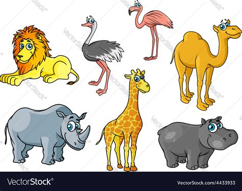 Cartoon african wild animals and birds characters Vector Image