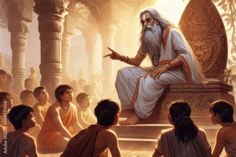 an old Hindu rishi or sadhu educating young people in ancient India Stock Illustration | Adobe Stock