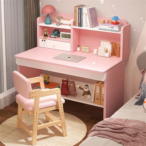 Kids Computer Desk and Chair Set 2Pcs Wooden Study Writing Office Table ...