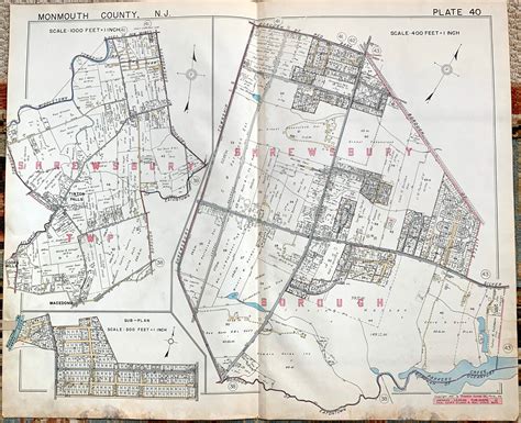 Shrewsbury Map, Original 1941 Atlas Map, Monmouth County New Jersey, Shrewsbury Township, Tinton ...