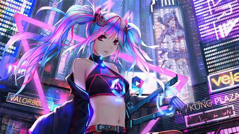 2048x1152 Anime Cyber Girl Neon City Wallpaper,2048x1152 Resolution HD ...