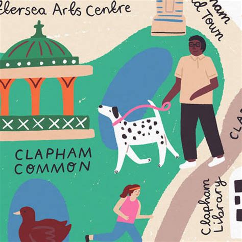 Clapham Illustrated London Map By Lauren Radley LTD