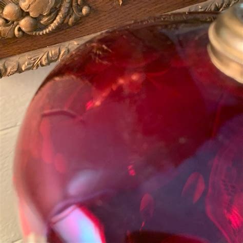 Vintage 14 3/4" Cranberry Cut Grape & Vine Oil Lamp Marble Base & Brass Collar | eBay