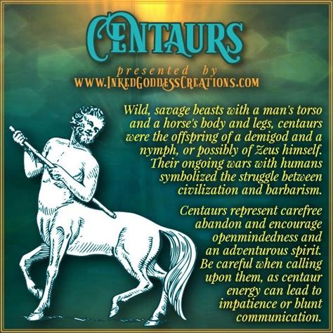 ~ Centaurs ~ The centaur myth is generally accepted to have begun when non-riding cultures were ...