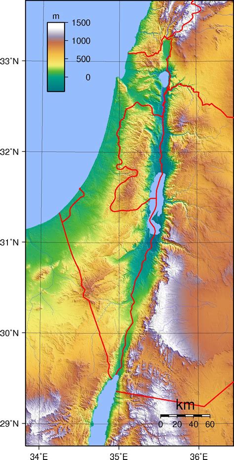 Geographical map of Israel: topography and physical features of Israel