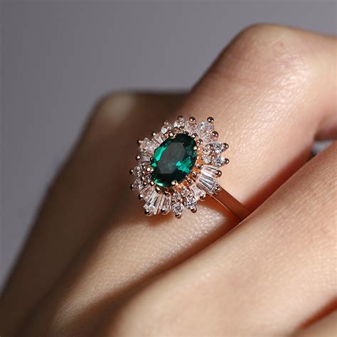 Vintage Emerald Engagement Ring Art Deco Oval Lab Emerald Ring - Etsy ...