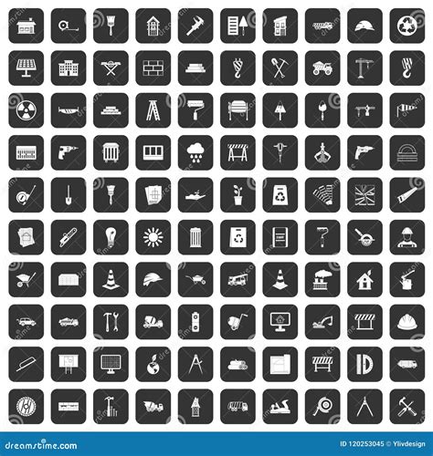 100 Construction Site Icons Set Black Stock Vector - Illustration of crane, ladder: 120253045