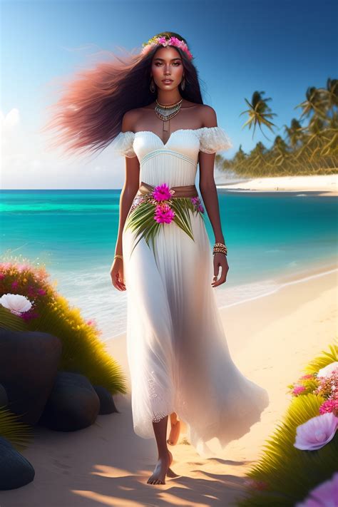 Lexica - Beautiful tahitian princess, wearing white clothes and flowers ...