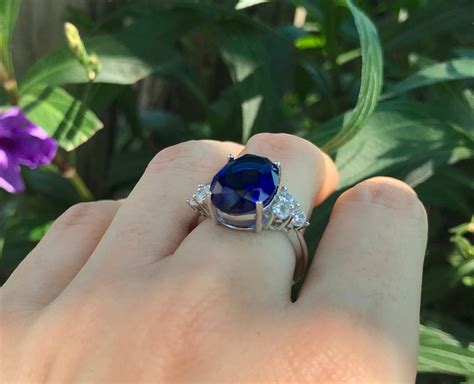 Large Blue Sapphire Oval Engagement Ring- Royal Blue Sapphire Promise ...