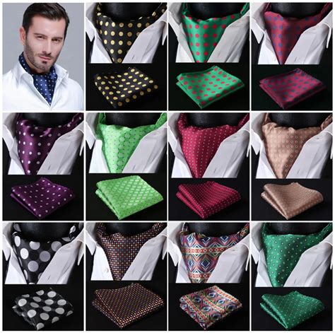 Polka Dot 100%Silk Ascot Pocket Square Cravat, Casual Jacquard Dress ...