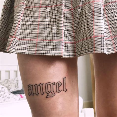 Angel Tattoo gothic | Knee tattoo, Text tattoo, Tattoo fonts