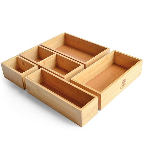 Royal Craft Wood Bamboo Drawer Organizer Storage Box/Bin Set - 5-Piece ...