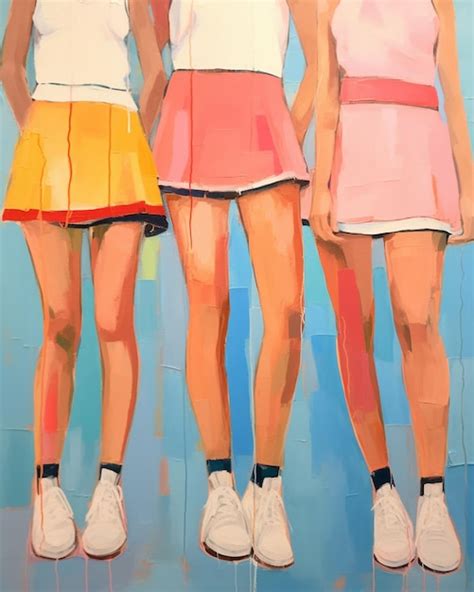 Premium Photo | Painting of three women in tennis outfits standing next to each other generative ai