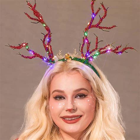 CASDRE Christmas Light up Reindeer Antler Headband Xmas Hair Hoop Sparkly Hair Accessories for ...
