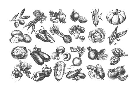 Sketch Vegetables Bundle Sale 50% | Illustrator Graphics ~ Creative Market