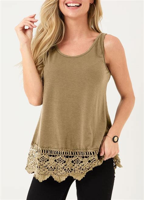 Lace Panel Army Green Tank Top | Green tank top, Green tank, Tank tops