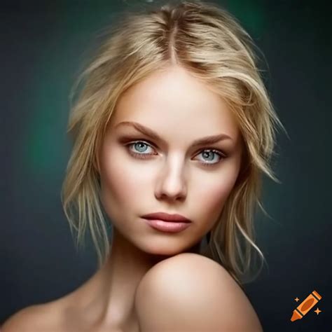 Photo of a beautiful woman with blonde hair and green eyes