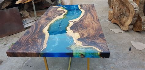 Customizable Blue River Table Epoxy Inlay Senna Siamea Wood Table ...