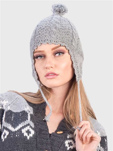 INTI ALPACA Womens Handmade Ear Flaps Hat knitted with Alpaca Wool for ...