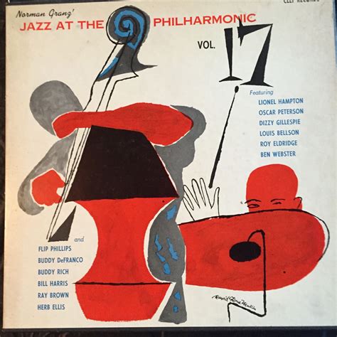 Jazz at the Philharmonic, Vol 17, label: Clef MGC vol17 (1955). Art design by David Stone Martin ...