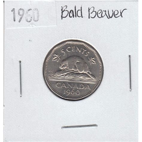 Canada 1960 Bald Beaver 5-cent