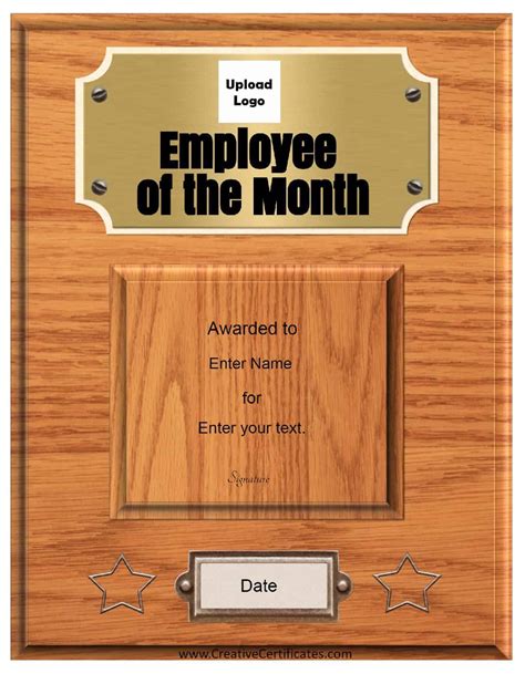Employee Of The Month Plaque Template