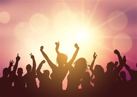 Free Vector | Silhouette of a party crowd on a sunset background